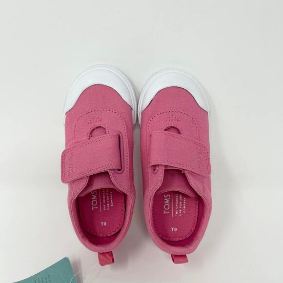 Toms Doheny Toddler Girls 9 Bubblegum Pink Canvas 2 Strap Easy On Sneakers - Picture 7 of 9